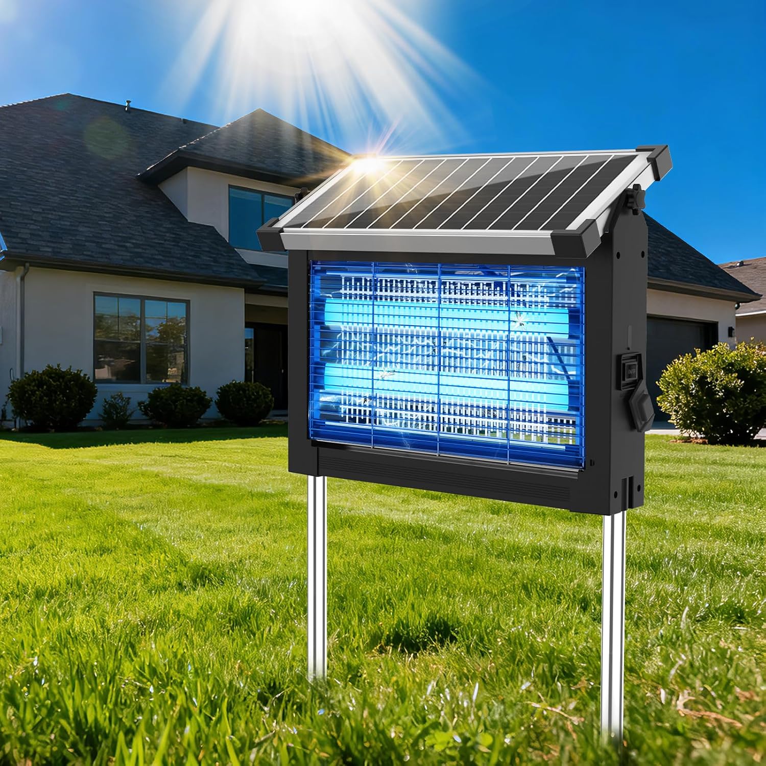 🔥Last Day: 49% OFF🔥 Solar Bug Zapper Outdoor, 4500V Mosquito Zapper Waterproof Electric Fly Zapper Rechargeable Mosquito Killer Lamp with 10W Solar Panel, Cordless Fly Trap for Backyard, Patio, Garden, RV, Camping
