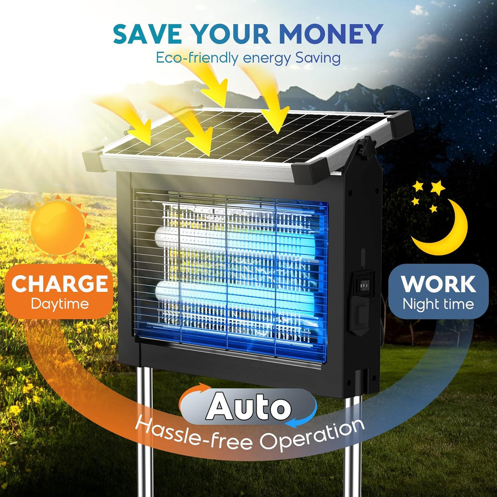 🔥Last Day: 49% OFF🔥 Solar Bug Zapper Outdoor, 4500V Mosquito Zapper Waterproof Electric Fly Zapper Rechargeable Mosquito Killer Lamp with 10W Solar Panel, Cordless Fly Trap for Backyard, Patio, Garden, RV, Camping