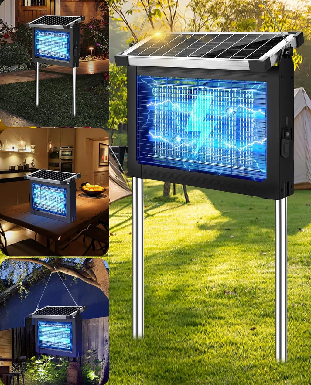 🔥Last Day: 49% OFF🔥 Solar Bug Zapper Outdoor, 4500V Mosquito Zapper Waterproof Electric Fly Zapper Rechargeable Mosquito Killer Lamp with 10W Solar Panel, Cordless Fly Trap for Backyard, Patio, Garden, RV, Camping