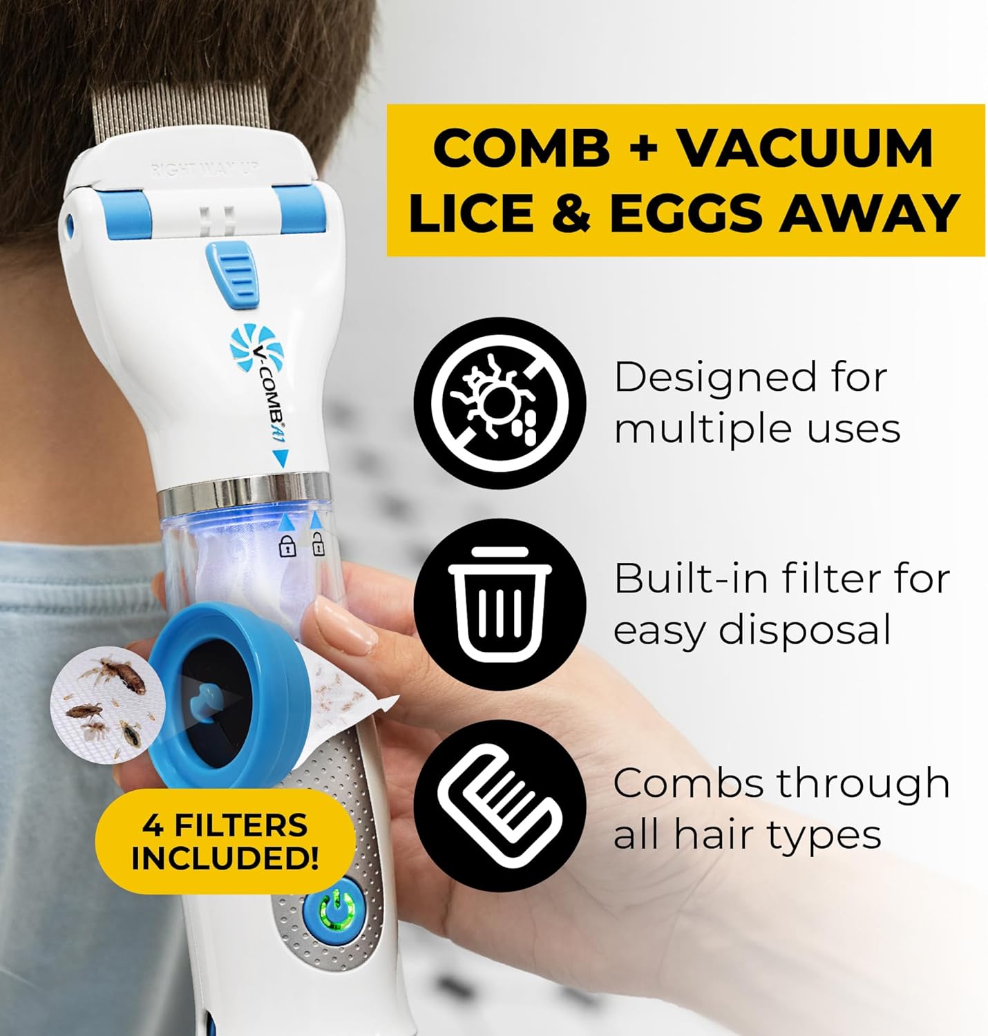 Techvelora™ LiceVac Pro – Electric Lice Comb Vacuum | Safe & Chemical-Free Lice Removal