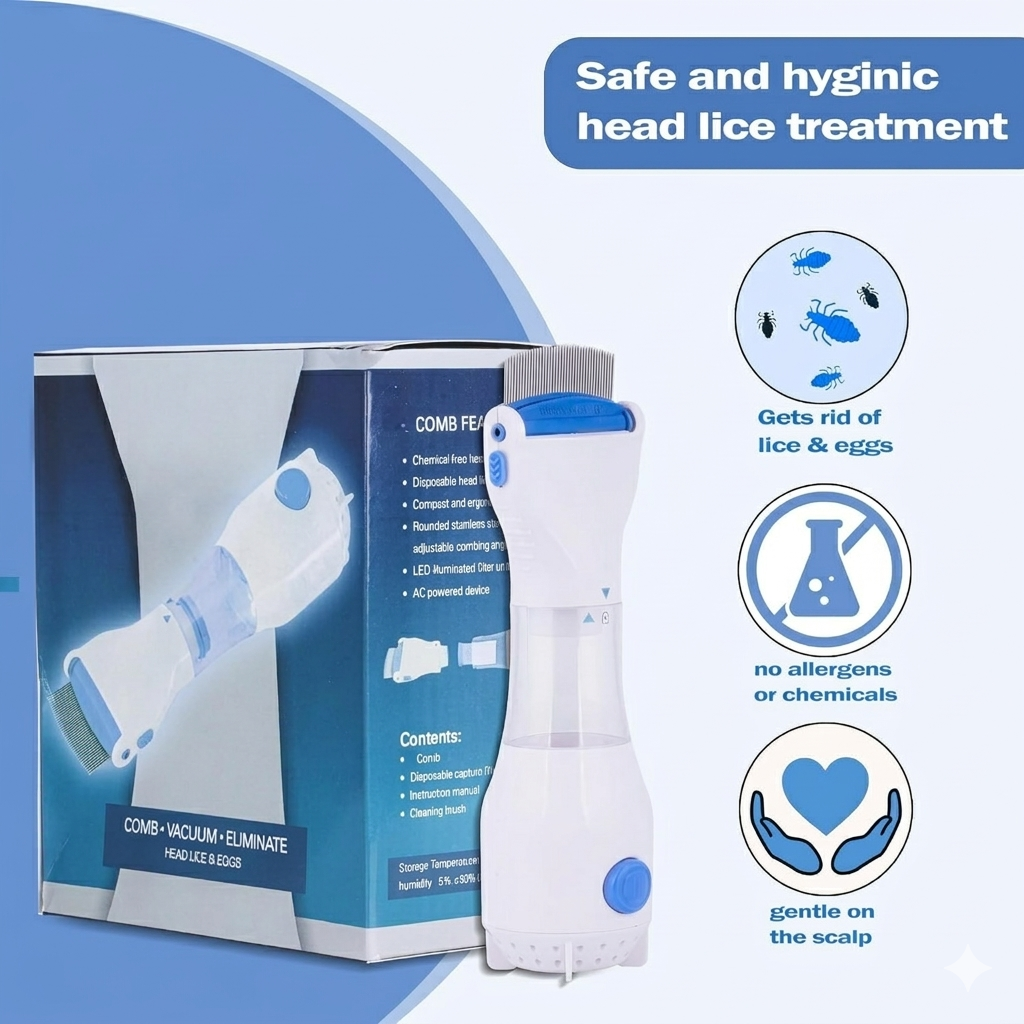 Techvelora™ LiceVac Pro – Electric Lice Comb Vacuum | Safe & Chemical-Free Lice Removal