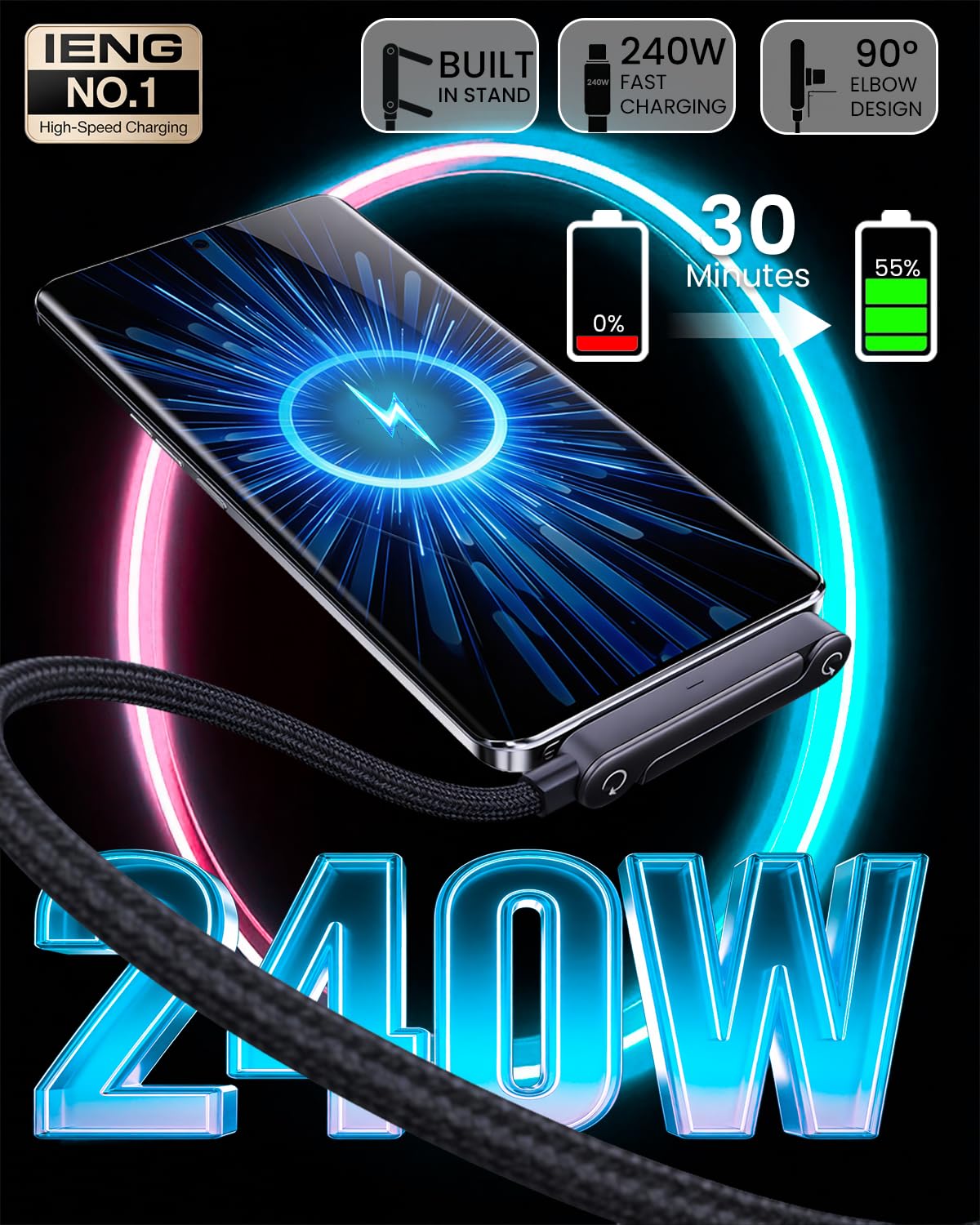 TechVelora StealthStand™ 240W USB-C Cable
